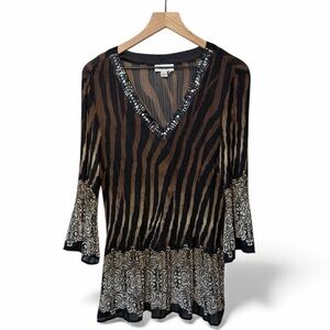 Dress Barn Sequin Animal Print Sheer Crinkle Shirt Blouse Size XL